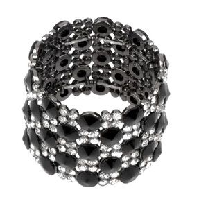QVC Joan Rivers Gunmetal Beaded Brilliance Stretch Bracelet D2-19
